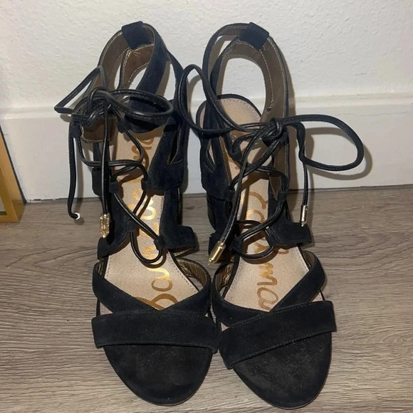 Sam Edelman Yardley Suede/Crocodile Lace-Up Heels - Picture 5 of 8